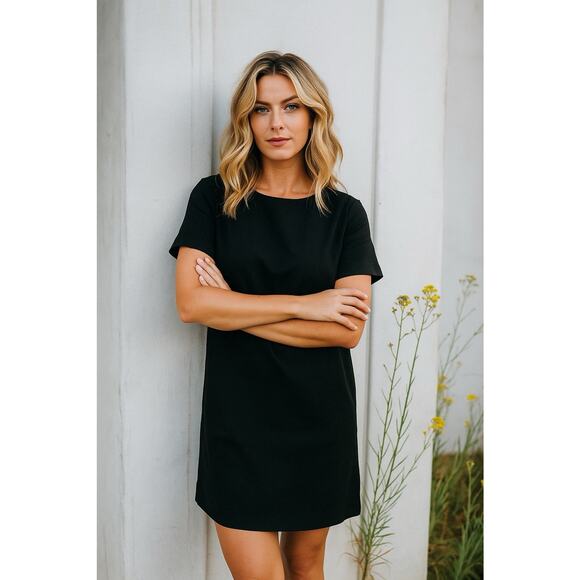 Abercrombie & Fitch Linen Minimalist T Shirt Shift Dress Small Black - Picture 1 of 10